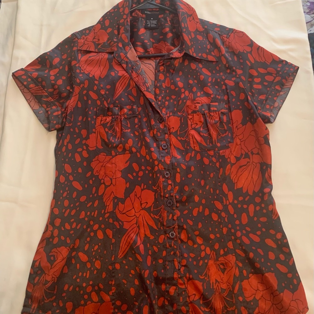 BCBG blouse, Color; Red & Grey